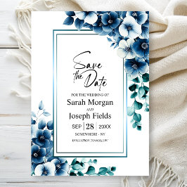 Modern Blue Floral Save the Date Kaart