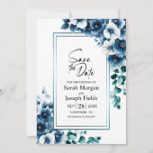 Modern Blue Floral Save the Date Kaart (Voorkant)