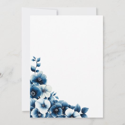 Modern Blue Floral Save the Date Kaart (Achterkant)
