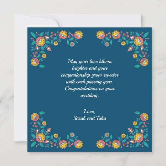 Modern Blue Floral Shaadi Mubarak Kaart (Achterkant)
