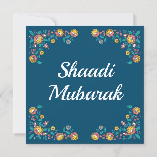 Modern Blue Floral Shaadi Mubarak Kaart (Voorkant)