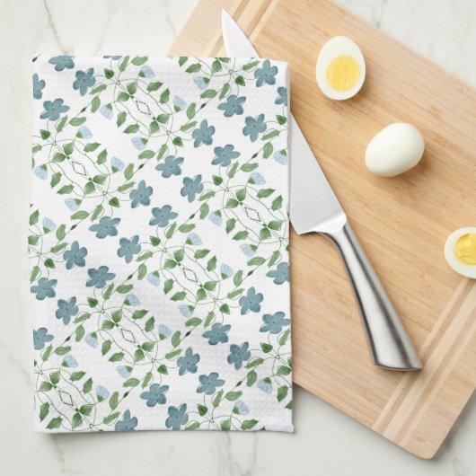 Modern Blue Floral Theedoek (Quarter Fold)