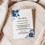 Modern Blue Floral Vow Renewal Kaart<br><div class="desc">Deze moderne uitnodiging tot vernieuwing van de blauwe bloem is perfect voor een eenvoudige herroepingsceremonie en viering. Dit elegante handbeschilderde bloemontwerp is blauw,  donkerblauw en indigo gracieuze bloemen met groene bladeren,  die de majestueuze natuurlijke schoonheid weergeven.</div>