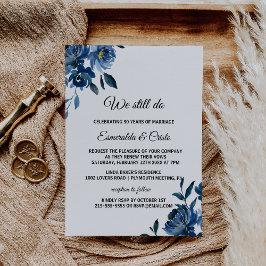 Modern Blue Floral Vow Renewal Kaart