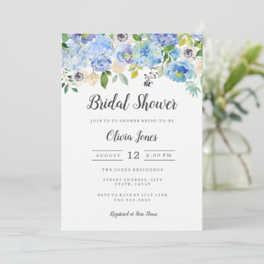 Modern Blue Floral Vrijgezellenfeest Kaart (Staand voorkant)