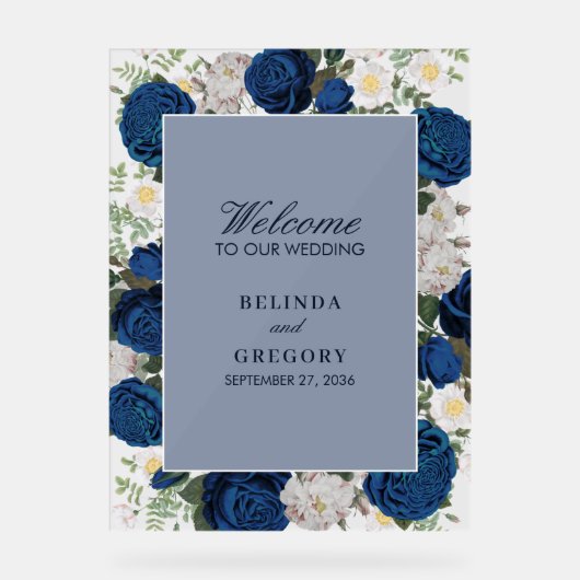 Modern Blue Floral Waterverf bruiloft Clear Acryl Bord (Voorkant)