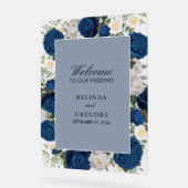 Modern Blue Floral Waterverf bruiloft Clear Acryl Bord (Hoek)
