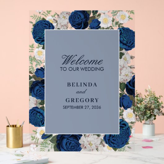 Modern Blue Floral Waterverf bruiloft Clear Acryl Bord (Huwelijk)