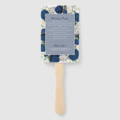 Modern Blue Floral Waterverf huwelijksprogramma Handwaaier (Achterkant)