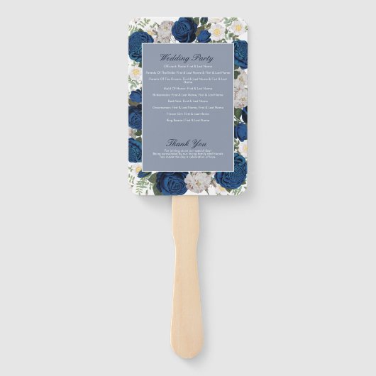 Modern Blue Floral Waterverf huwelijksprogramma Handwaaier (Achterkant)