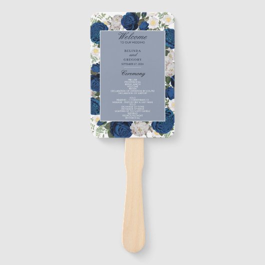 Modern Blue Floral Waterverf huwelijksprogramma Handwaaier (Voorkant)