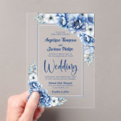 Modern Blue Floral Wedding Acryl Uitnodigingen (Insitu (Draagbaar))