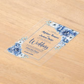 Modern Blue Floral Wedding Acryl Uitnodigingen (Laagn)