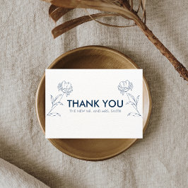 Modern Blue Floral Wedding Bedankkaart