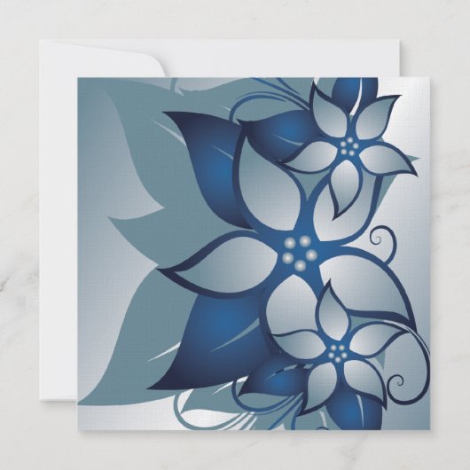 Modern Blue Floral Wedding Invitation Kaart (Achterkant)