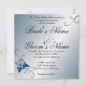 Modern Blue Floral Wedding Invitation Kaart (Voorkant)