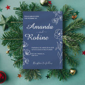 Modern Blue Floral Wedding Invitation Kaart