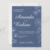 Modern Blue Floral Wedding Invitation Kaart (Voorkant)