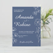 Modern Blue Floral Wedding Invitation Kaart (Staand voorkant)