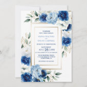 Modern Blue Floral Wedding Kaart (Voorkant)