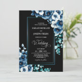 Modern Blue Floral Wedding Kaart (Staand voorkant)