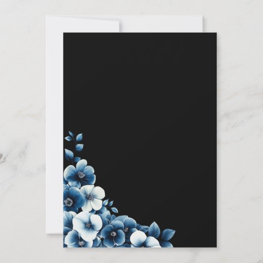 Modern Blue Floral Wedding Kaart (Achterkant)