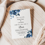 Modern Blue Floral Wedding Kaart<br><div class="desc">Deze moderne blauwe brute bruiloft is perfect voor een winterhuwelijk. Dit elegante handbeschilderde bloemontwerp is blauw,  donkerblauw en indigo gracieuze bloemen met groene bladeren,  die de majestueuze natuurlijke schoonheid weergeven.</div>