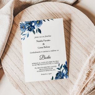 Modern Blue Floral Wedding Kaart