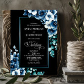 Modern Blue Floral Wedding Kaart