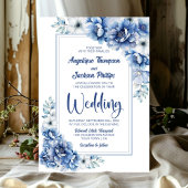 Modern Blue Floral Wedding Kaart