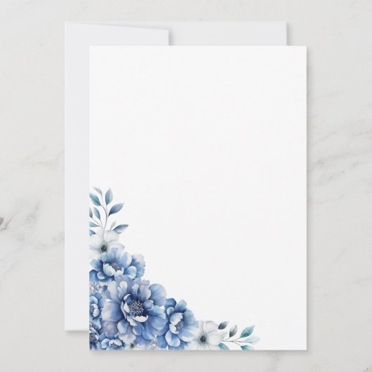 Modern Blue Floral Wedding Kaart (Achterkant)