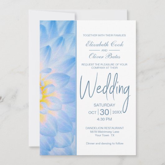 Modern Blue Floral Wedding Kaart (Voorkant)