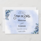 Modern Blue Floral Wedding Save the Date Kaart (Voorkant)