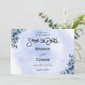 Modern Blue Floral Wedding Save the Date Kaart (Staand voorkant)