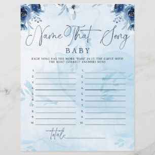 Modern Blue Flower Naam dat Song Baby shower spel