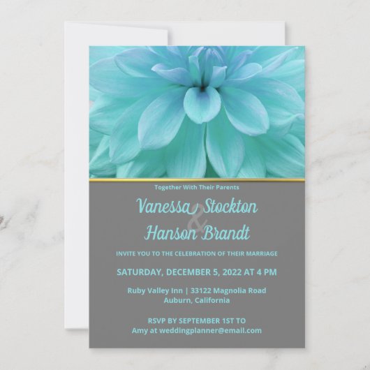 Modern Blue Flower Wedding Uitnodiging (Voorkant)