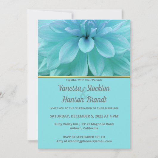 Modern Blue Flower Wedding Uitnodiging (Voorkant)