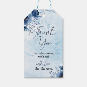 Modern Blue Flowers Bedankt Jongen Baby shower Cadeaulabel