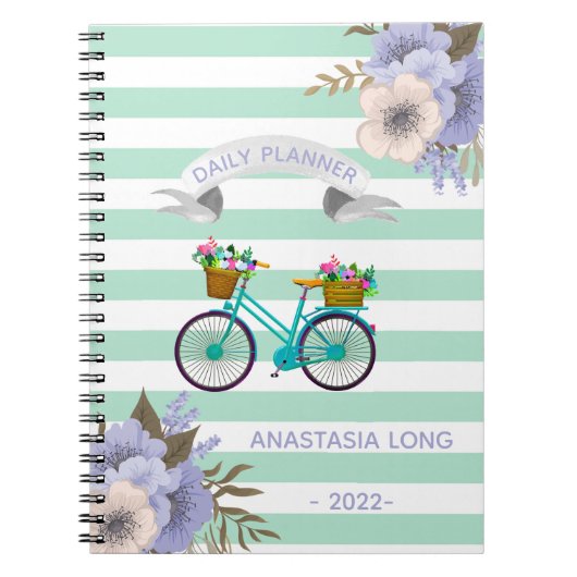 Modern Blue Flowers Bicycles Notitieboek (Voorkant)