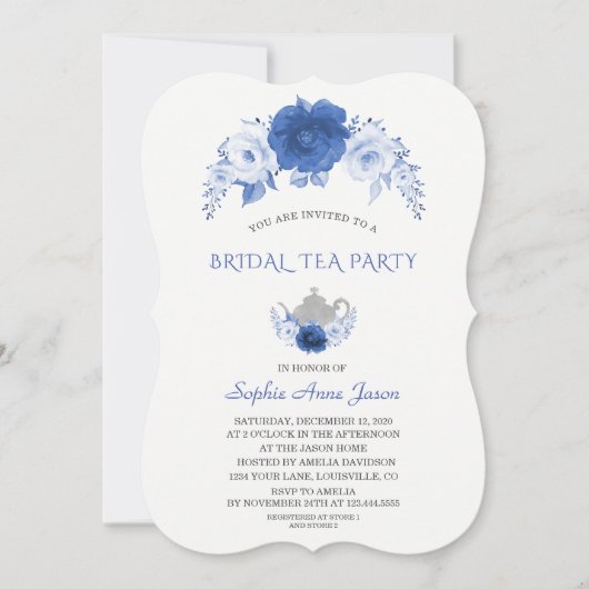 Modern Blue Flowers Bridal Tea Party Kaart (Voorkant)