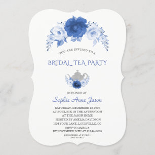 Modern Blue Flowers Bridal Tea Party Kaart