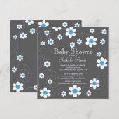 Modern Blue Flowers Floral Boys Baby shower Kaart (Voorkant / Achterkant)
