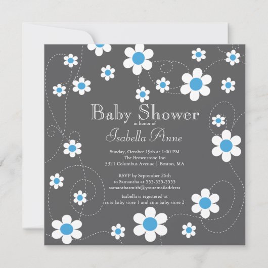 Modern Blue Flowers Floral Boys Baby shower Kaart (Voorkant)