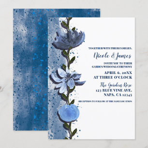 Modern Blue Flowers Floral Waterverf Wedding Kaart