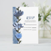 Modern Blue Flowers Floral Waterverf Wedding RSVP (Staand voorkant)