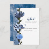 Modern Blue Flowers Floral Waterverf Wedding RSVP (Voorkant / Achterkant)