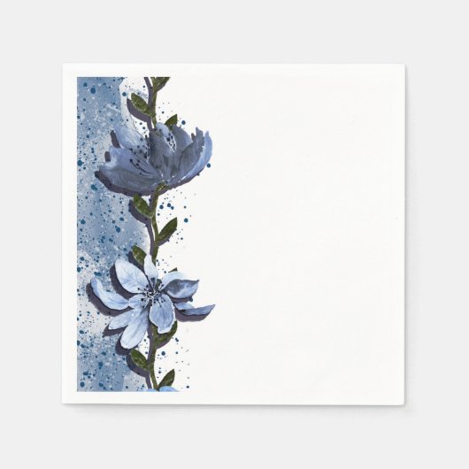 Modern Blue Flowers Floral Waterverf Wedding Servet (Voorkant)