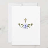 Modern Blue Flowers Gold Cross Lijst Boy Baptisme Kaart (Achterkant)