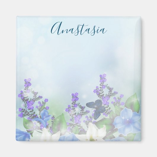 Modern Blue Flowers Magneet (Voorkant)