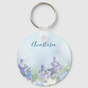 Modern Blue Flowers Sleutelhanger